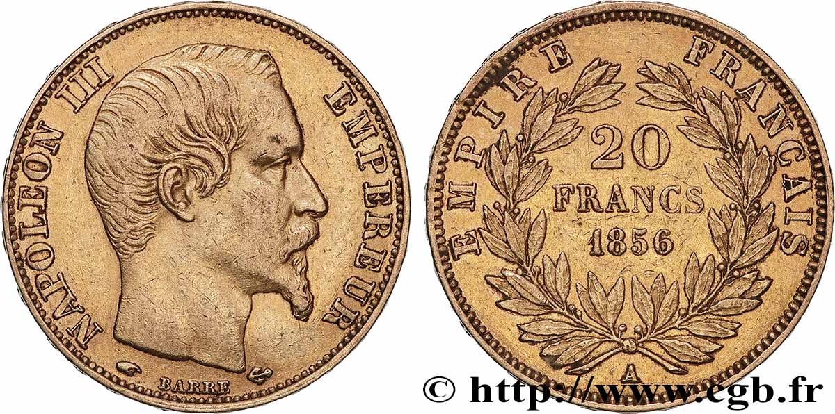 20 francs or Napoléon III, tête nue 1856 Paris F.531/9 BB