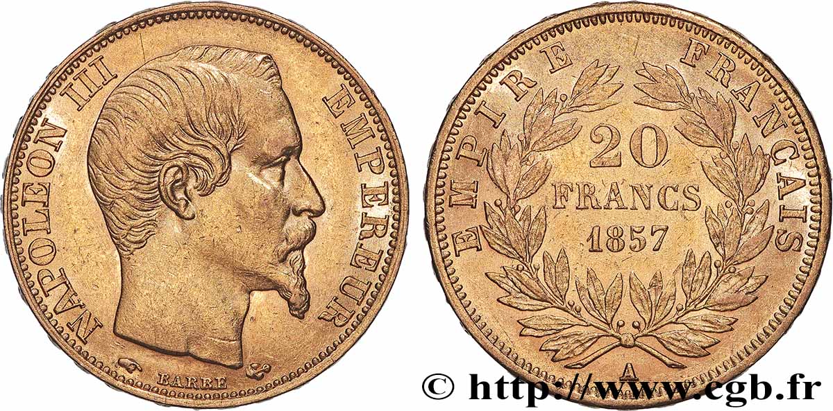 20 francs or Napoléon III, tête nue 1857 Paris F.531/12 MBC+