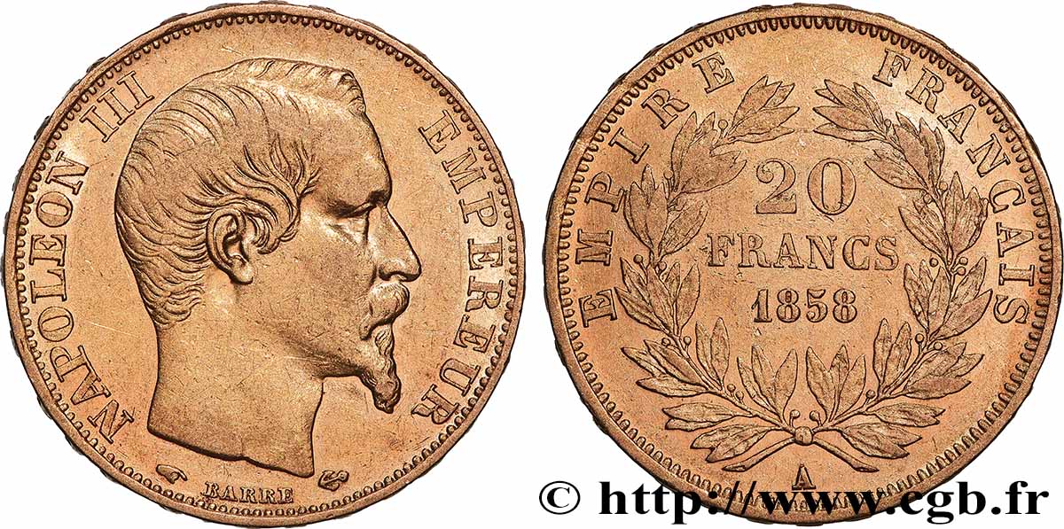 20 francs or Napoléon III, tête nue 1858 Paris F.531/13 MBC