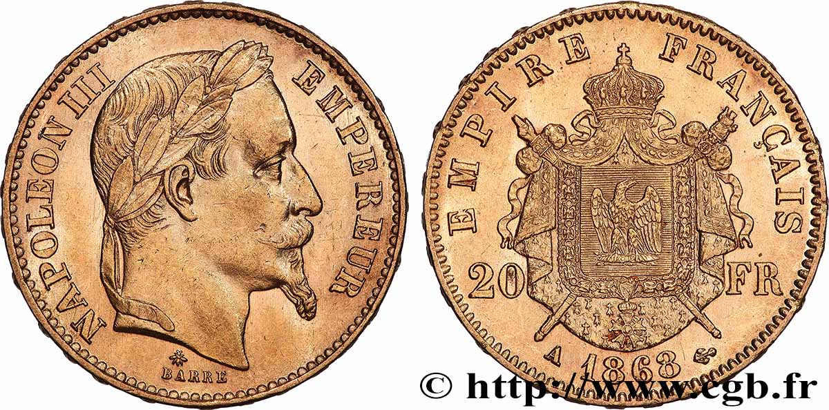 20 francs or Napoléon III, tête laurée 1868 Paris F.532/18 MBC+