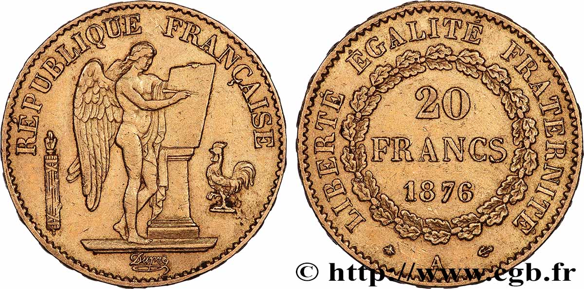 20 francs génie, Troisième république 1876 Paris F.533/4 TTB