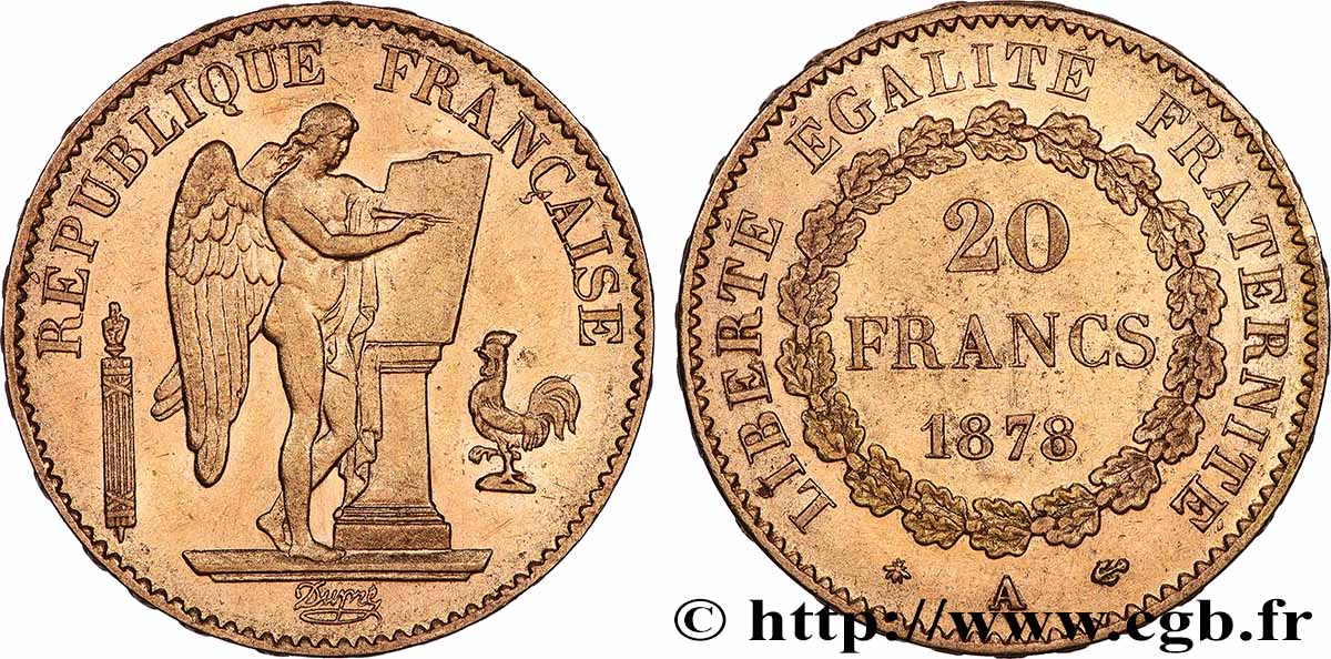 20 francs génie, Troisième république 1878 Paris F.533/6 q.SPL