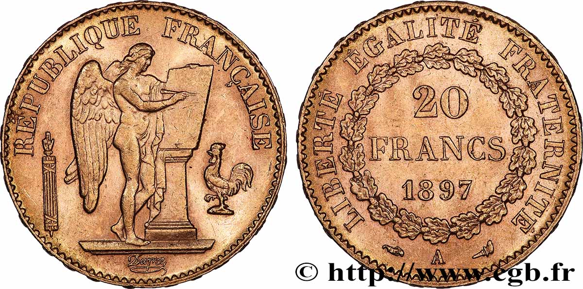 20 francs or Génie, Troisième République 1897 Paris F.533/22 EBC