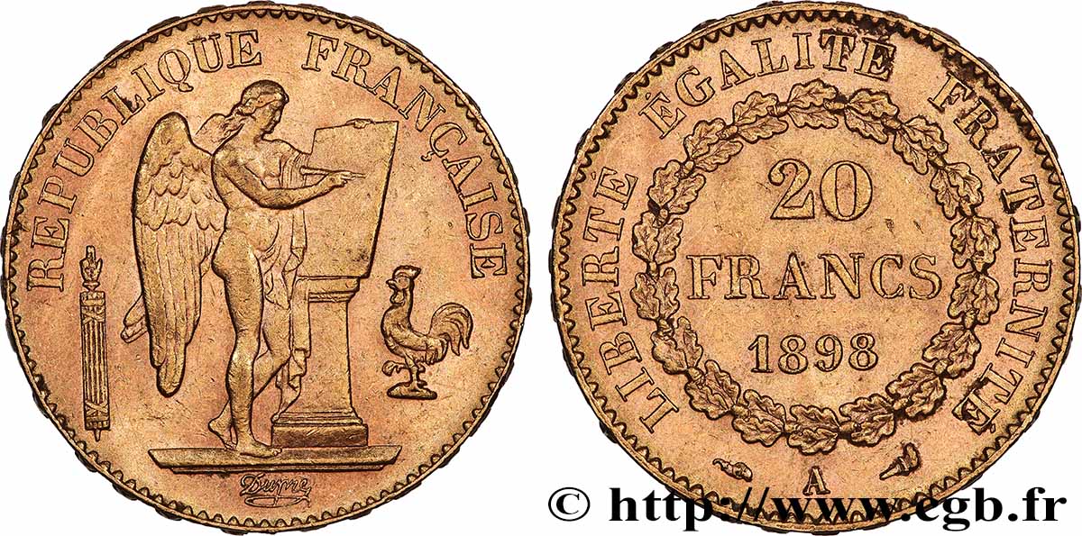20 francs or Génie, Troisième République 1898 Paris F.533/23 EBC