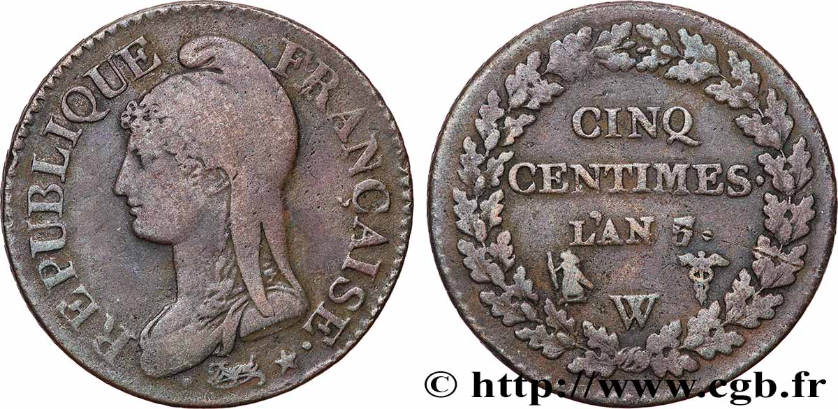 Cinq centimes Dupré, grand module 1799 Lille F.115/76 fSS