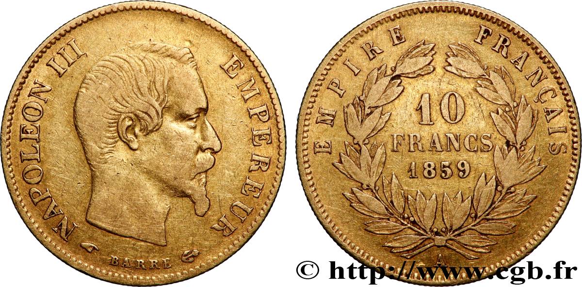 10 francs or Napoléon III, tête nue 1859 Paris F.506/7 S