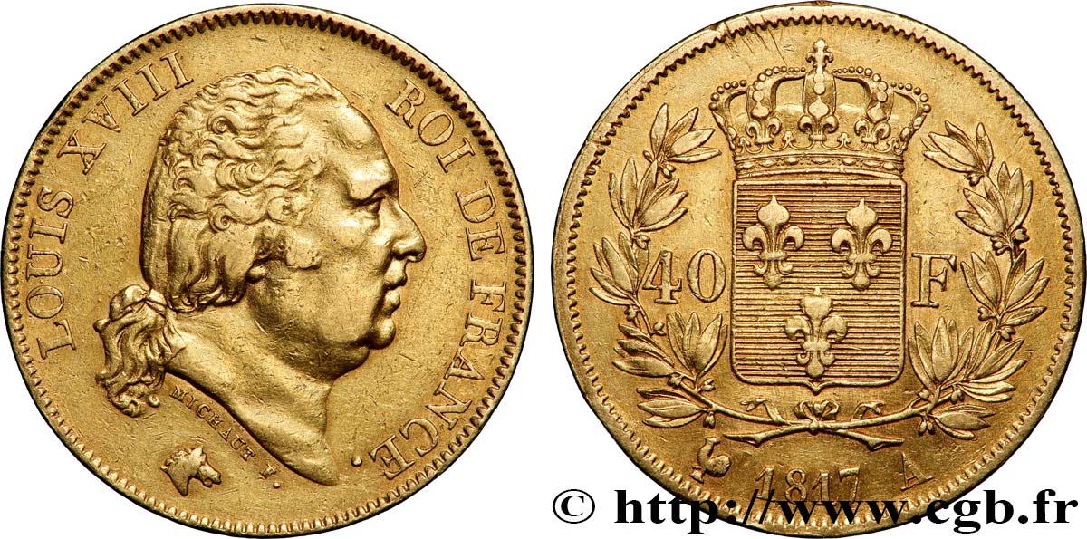 40 francs or Louis XVIII 1817 Paris F.542/6 MBC