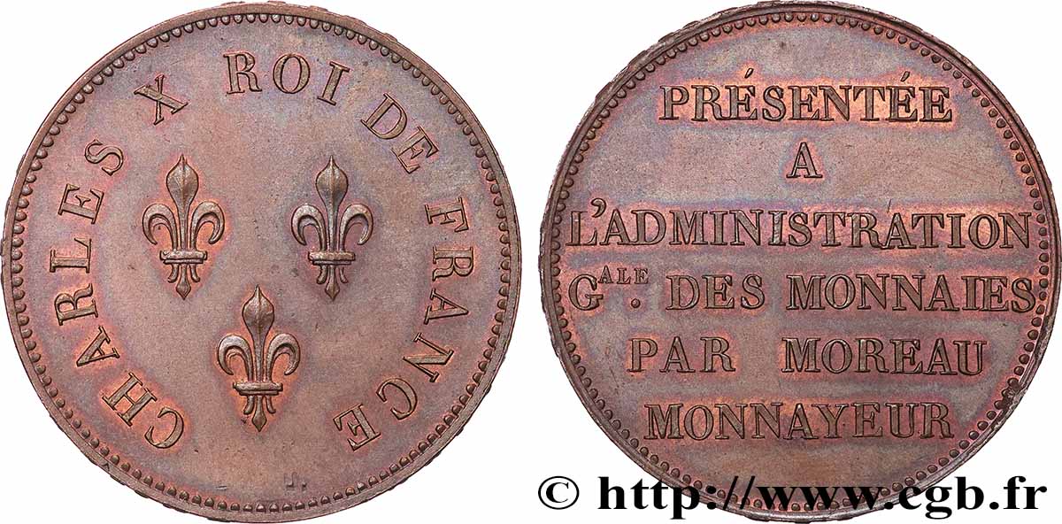 Essai de virole en cuivre au module de 5 francs par Moreau 1824 Paris T.T.3502 b.2 MS
