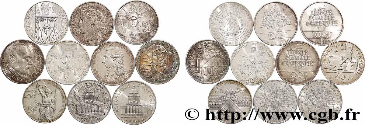 Lot de 10 pièces de 100 francs commémoratives - - F.-/ BB
