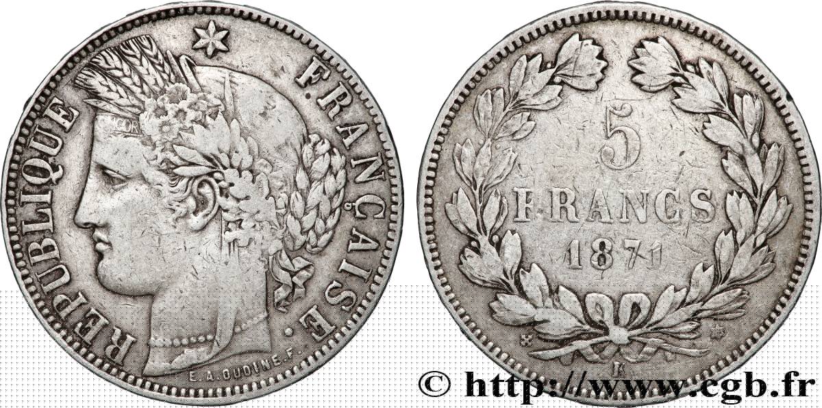 5 francs Cérès, sans légende 1871 Bordeaux F.332/8 S