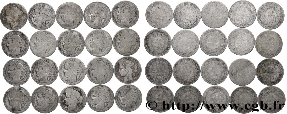 Lot de 20 pièces de 50 centimes Cérès, IIIe République n.d. s.l. F.189/- q.B/B