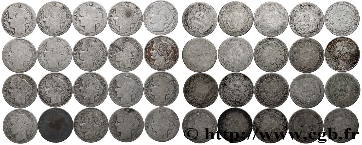 Lot de 20 pièces de 50 centimes Cérès, IIIe République n.d. s.l. F.189/- AB/B