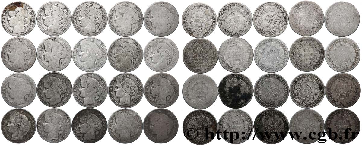 Lot de 20 pièces de 50 centimes Cérès, IIIe République n.d. s.l. F.189/- G/VG