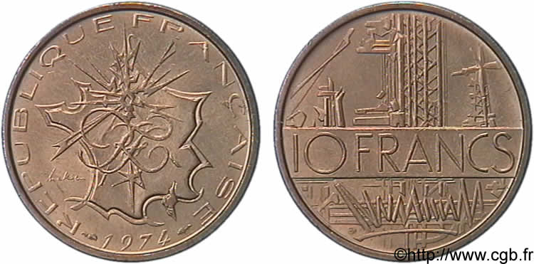 10 francs Mathieu, tranche A 1974 Pessac F.365/2 MS63