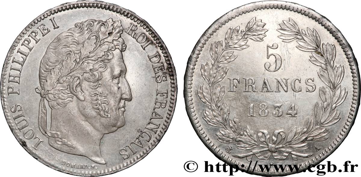 5 francs IIe type Domard 1834 Paris F.324/29 fVZ