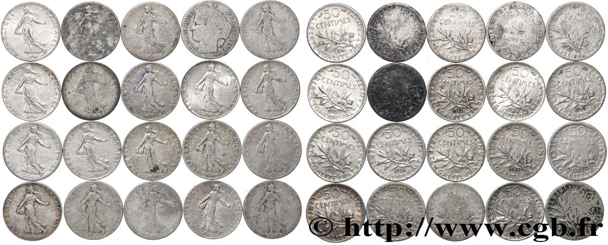 Lot de 20 pièces de 50 centimes Semeuse n.d. s.l. F.190/- AB/SUP