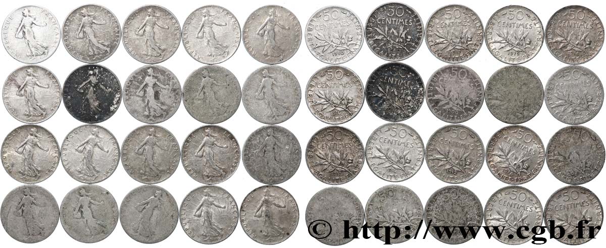 Lot de 20 pièces de 50 centimes Semeuse n.d. s.l. F.190/- AB/SUP