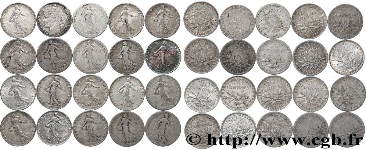 Lot de 20 pièces de 50 centimes Semeuse n.d. s.l. F.190/- AB/SUP