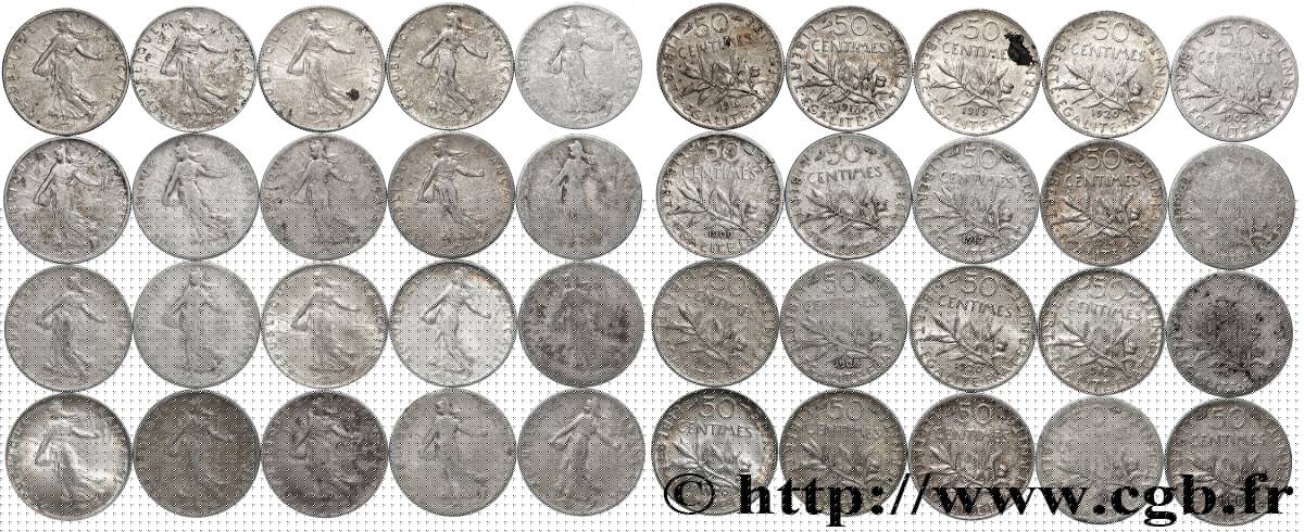 Lot de 20 pièces de 50 centimes Semeuse n.d. s.l. F.190/- AB/SUP