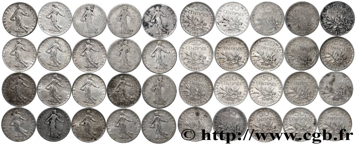 Lot de 20 pièces de 50 centimes Semeuse n.d. s.l. F.190/- G/AU