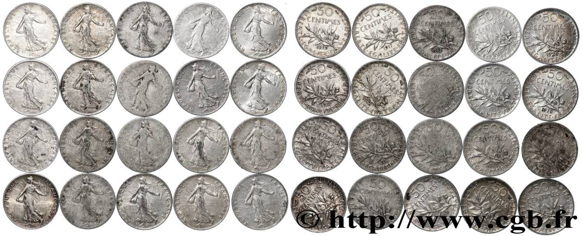 Lot de 20 pièces de 50 centimes Semeuse n.d. s.l. F.190/- AB/SUP