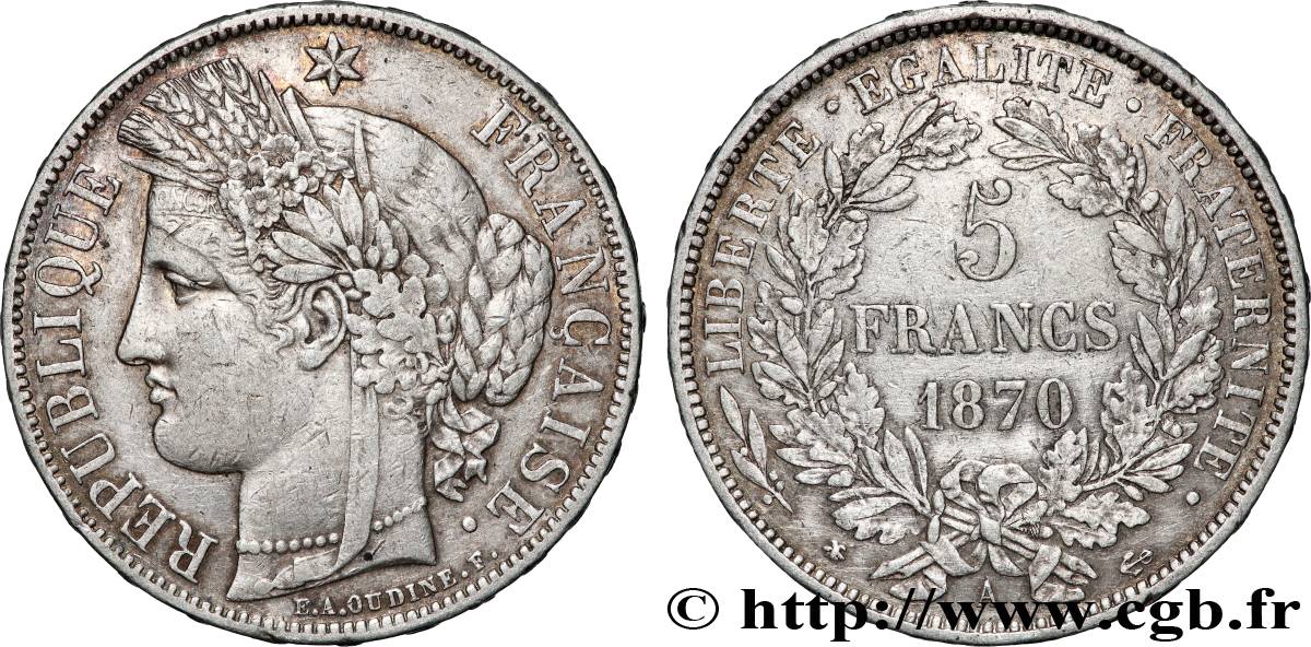 5 francs Cérès, avec légende 1870 Paris F.333/1 fSS
