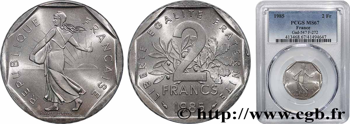 2 francs Semeuse, nickel 1985 Pessac F.272/9 MS67 PCGS