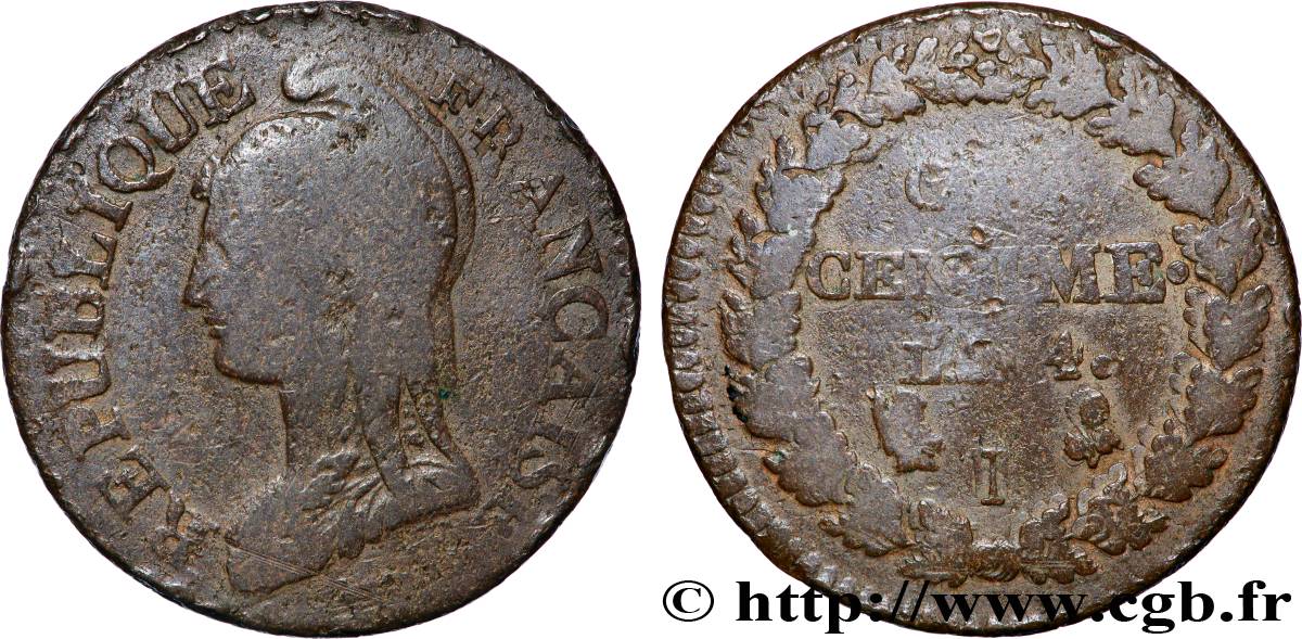 Cinq centimes Dupré, grand module, refrappage du décime 1797 Limoges F.114/8 MB