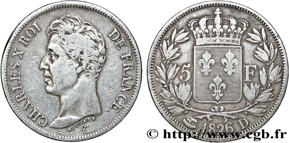 5 francs Charles X, 1er type 1826 Lyon F.310/18 TB25 
