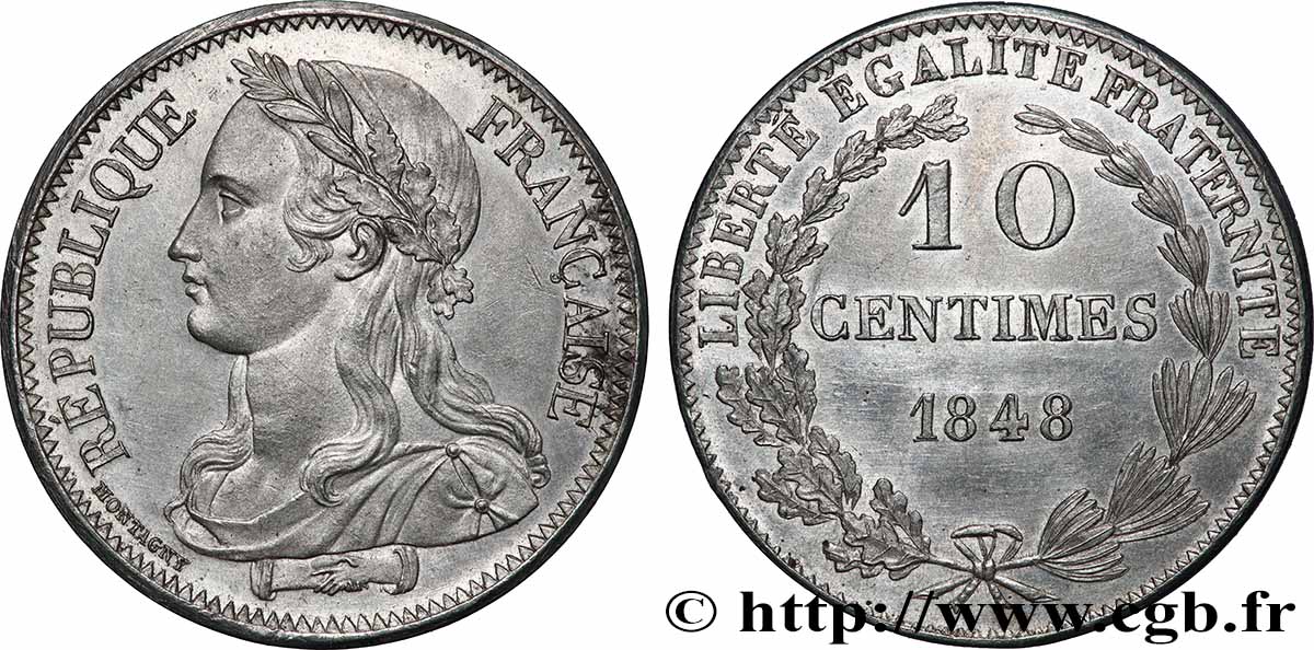 Concours de 10 centimes, essai en étain par Montagny, deuxième revers 1848 Paris VG.3147 var. VZ