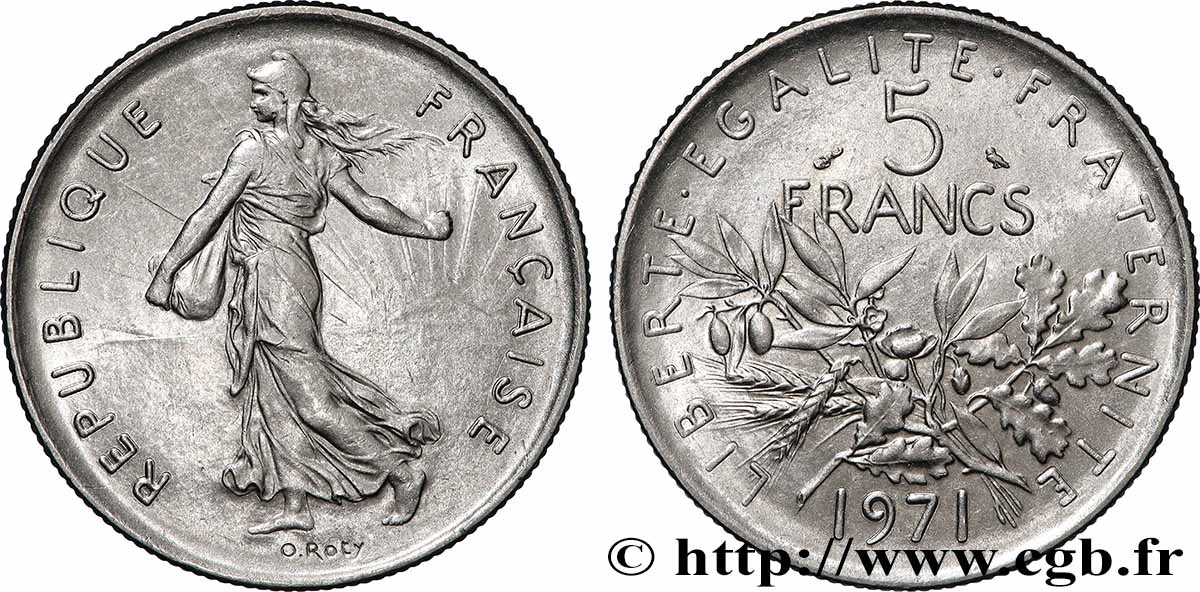 5 francs Semeuse, nickel 1971 Paris F.341/3 MS