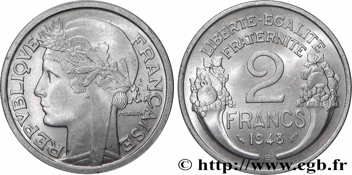 2 francs Morlon, aluminium 1948 Beaumont-Le-Roger F.269/13 MS63