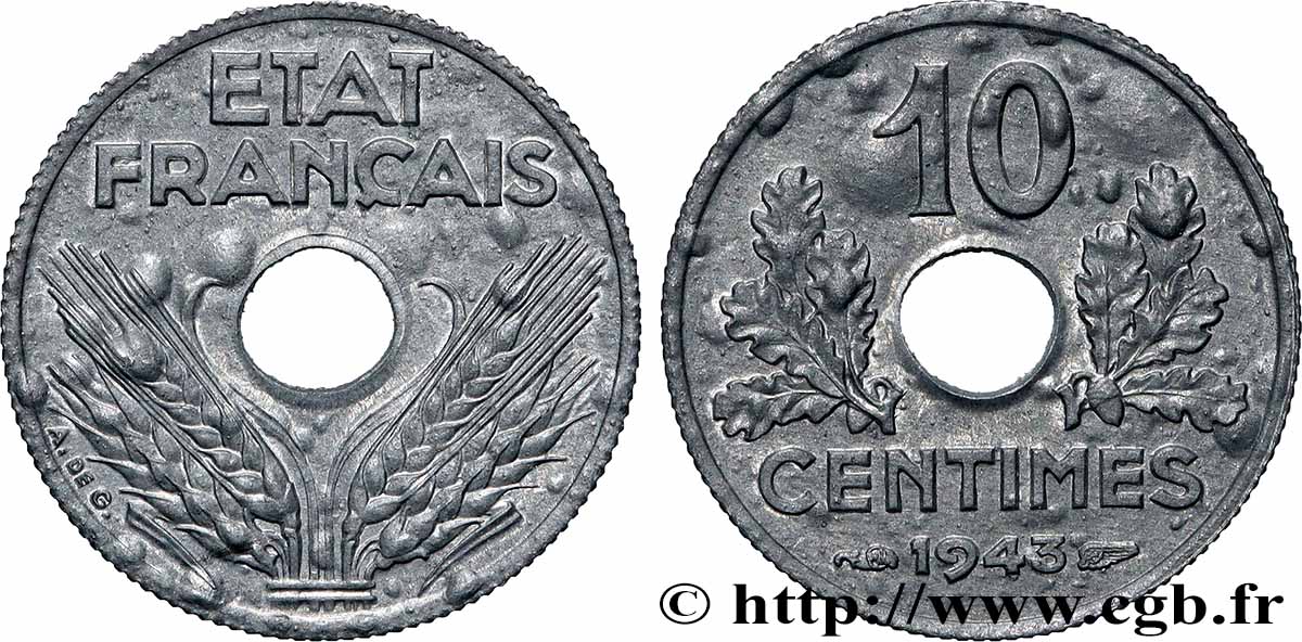 10 centimes État français, petit module 1943 F.142/2 SPL64