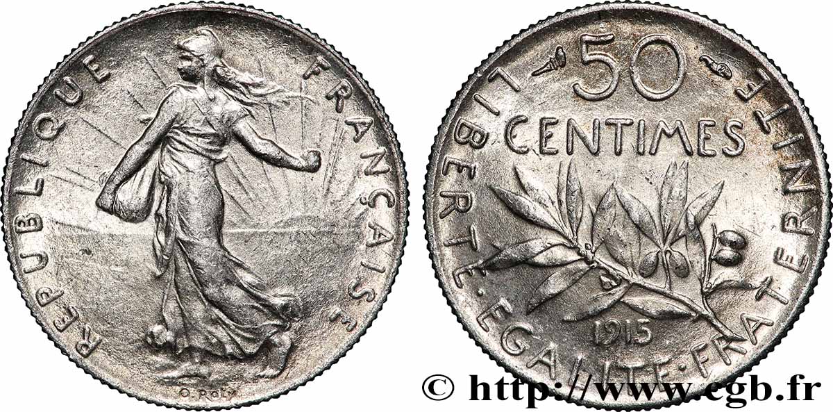 50 centimes Semeuse 1915 Paris F.190/22 SUP+