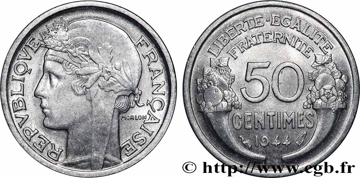 50 centimes Morlon, légère 1944 F.194/3 MS63