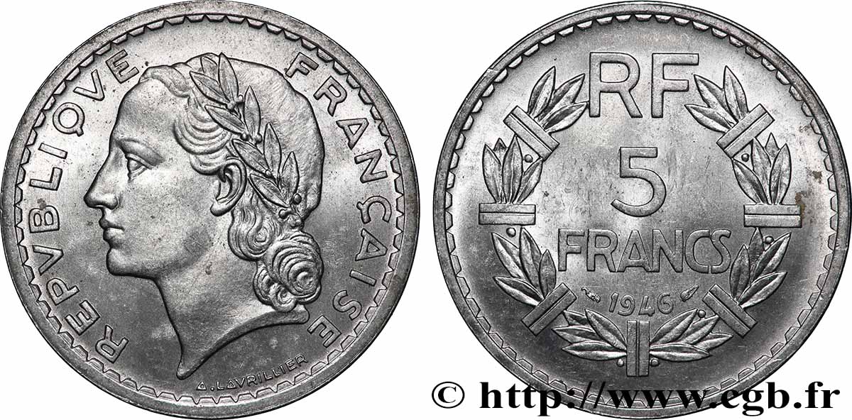 5 francs Lavrillier, aluminium 1946 F.339/6 MS62