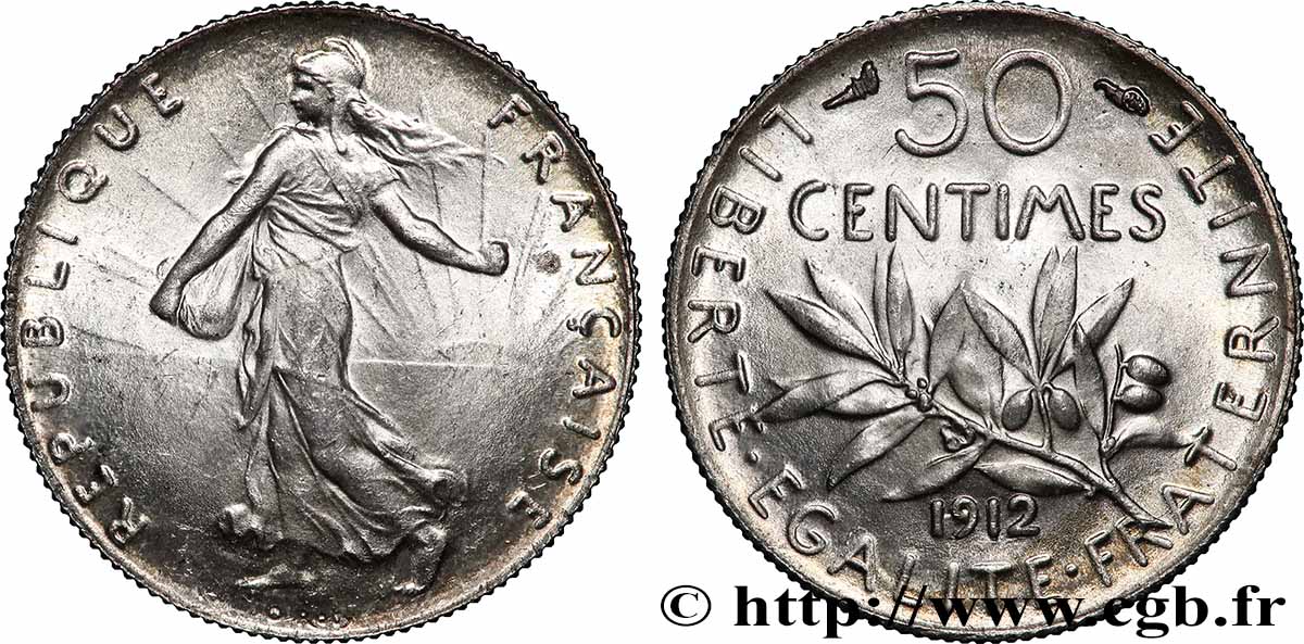 50 centimes Semeuse 1912 Paris F.190/19 MS63