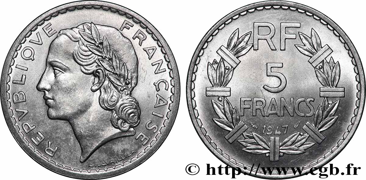 5 francs Lavrillier, aluminium 1947 F.339/9 MS64