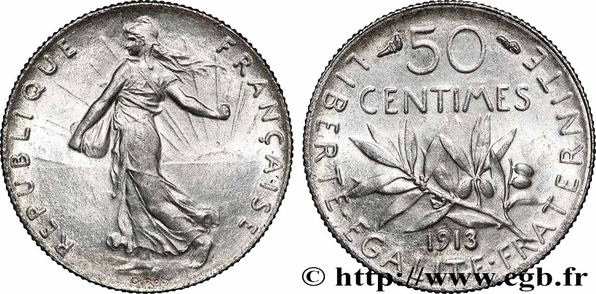 50 centimes Semeuse 1913 Paris F.190/20 MS63