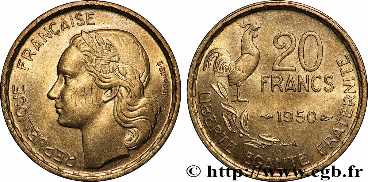 20 francs G. Guiraud, 4 faucilles 1950 F.402/3 SC63