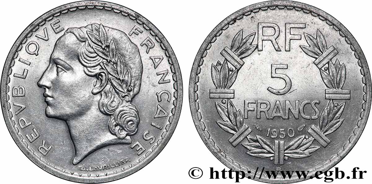 5 francs Lavrillier, aluminium 1950 Beaumont-Le-Roger F.339/21 EBC62