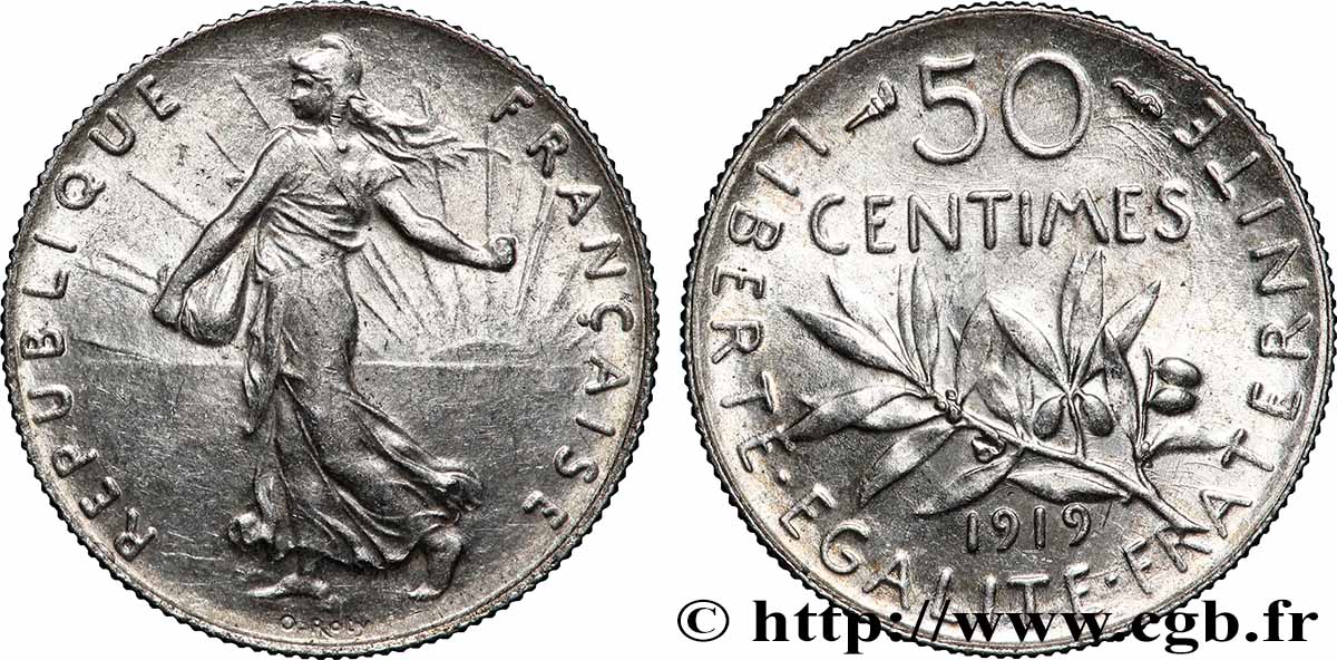 50 centimes Semeuse 1919 Paris F.190/26 MS63