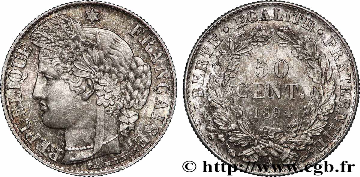 50 centimes Cérès, Troisième République 1894 Paris F.189/15 MS64