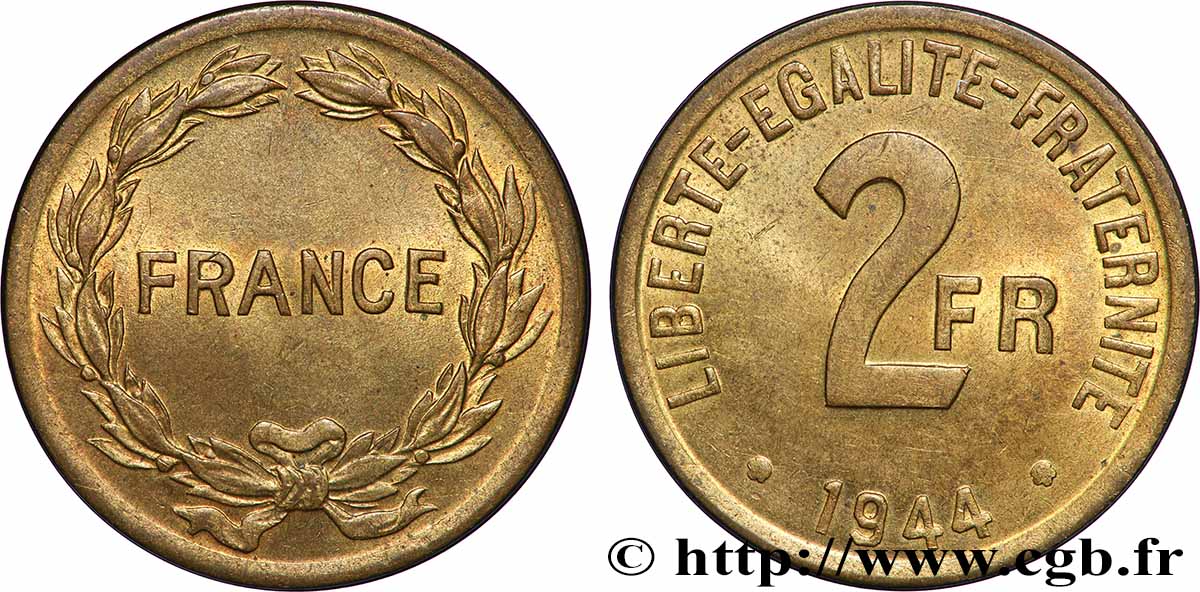 2 francs France 1944 F.271/1 MS60