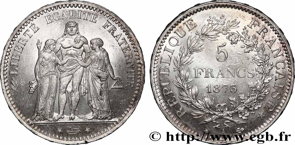5 francs Hercule 1873 Paris F.334/9 MS60