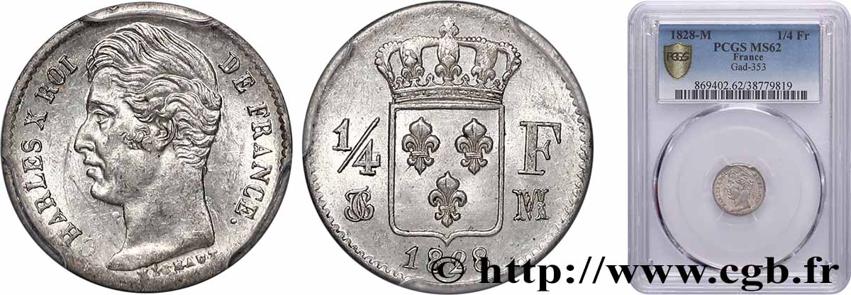 1/4 franc Charles X 1828 Toulouse F.164/25 SUP62 PCGS