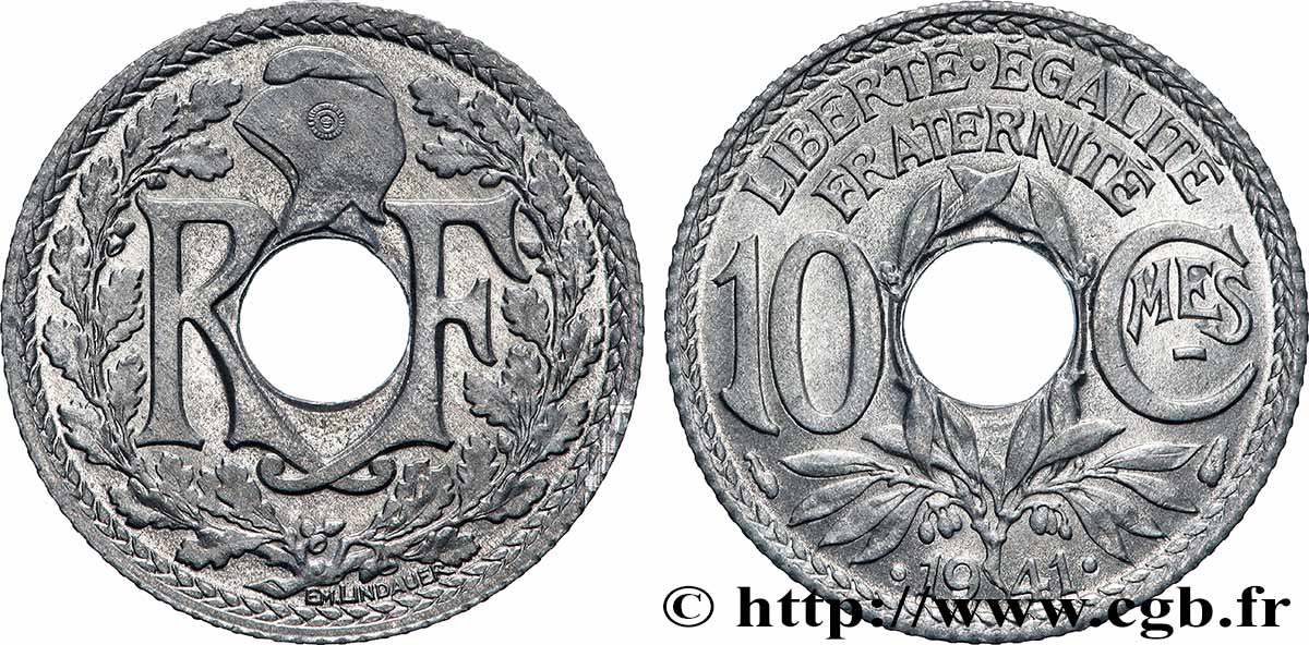 10 centimes Lindauer en zinc, Cmes souligné et millésime avec points 1941 F.140/2 ST65
