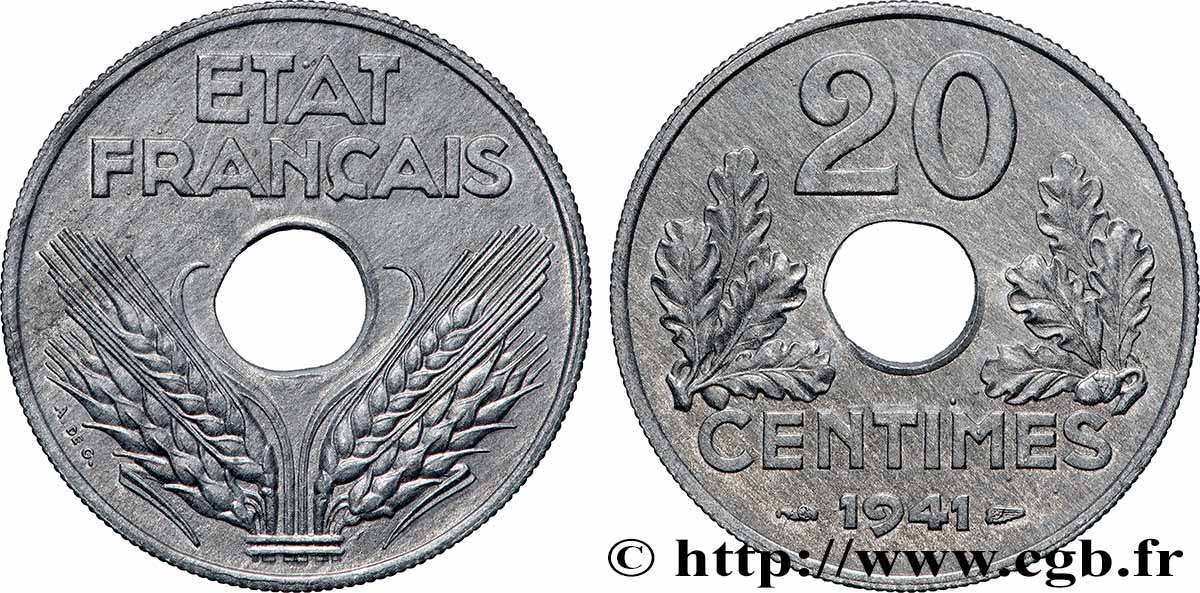 20 centimes État français, lourde 1941 F.153/2 fST64