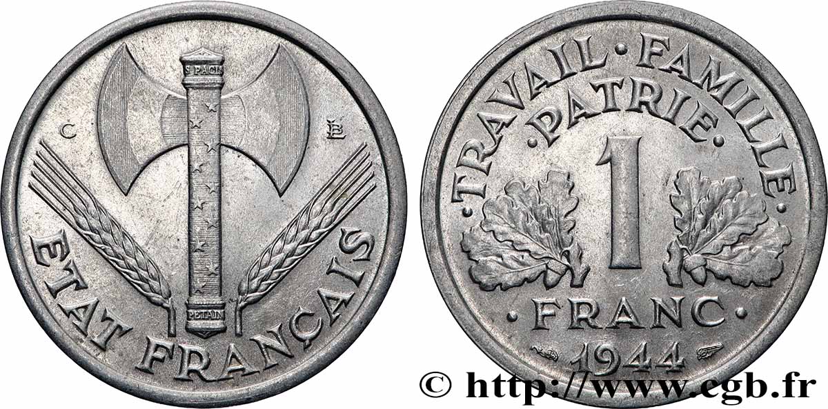 1 franc Francisque, légère 1944 Castelsarrasin F.223/7 VZ62