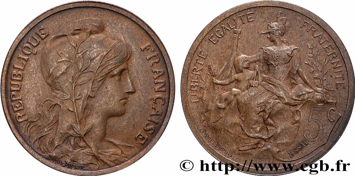 Essai de 5 centimes Daniel-Dupuis n.d. GEM.14 8 var. fST